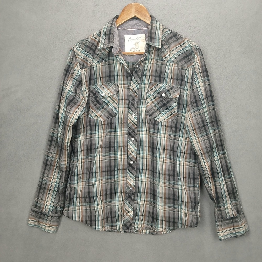 Coastal Western Shirt Mens Small Multicolor Plaid Cotton Pearl Snap Cowboy Ranch